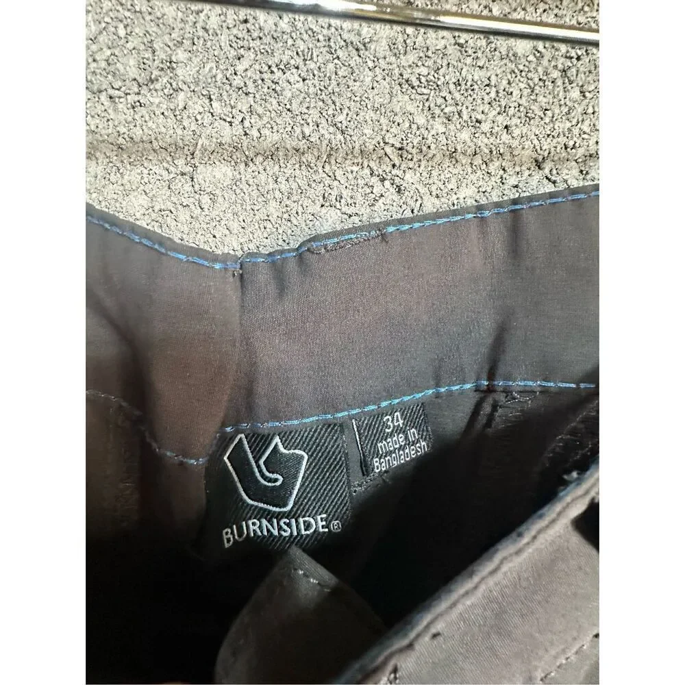 Burnside Men's Gray Athletic Chino 9 Inch Shorts With Zip Rear Pocket Size 34